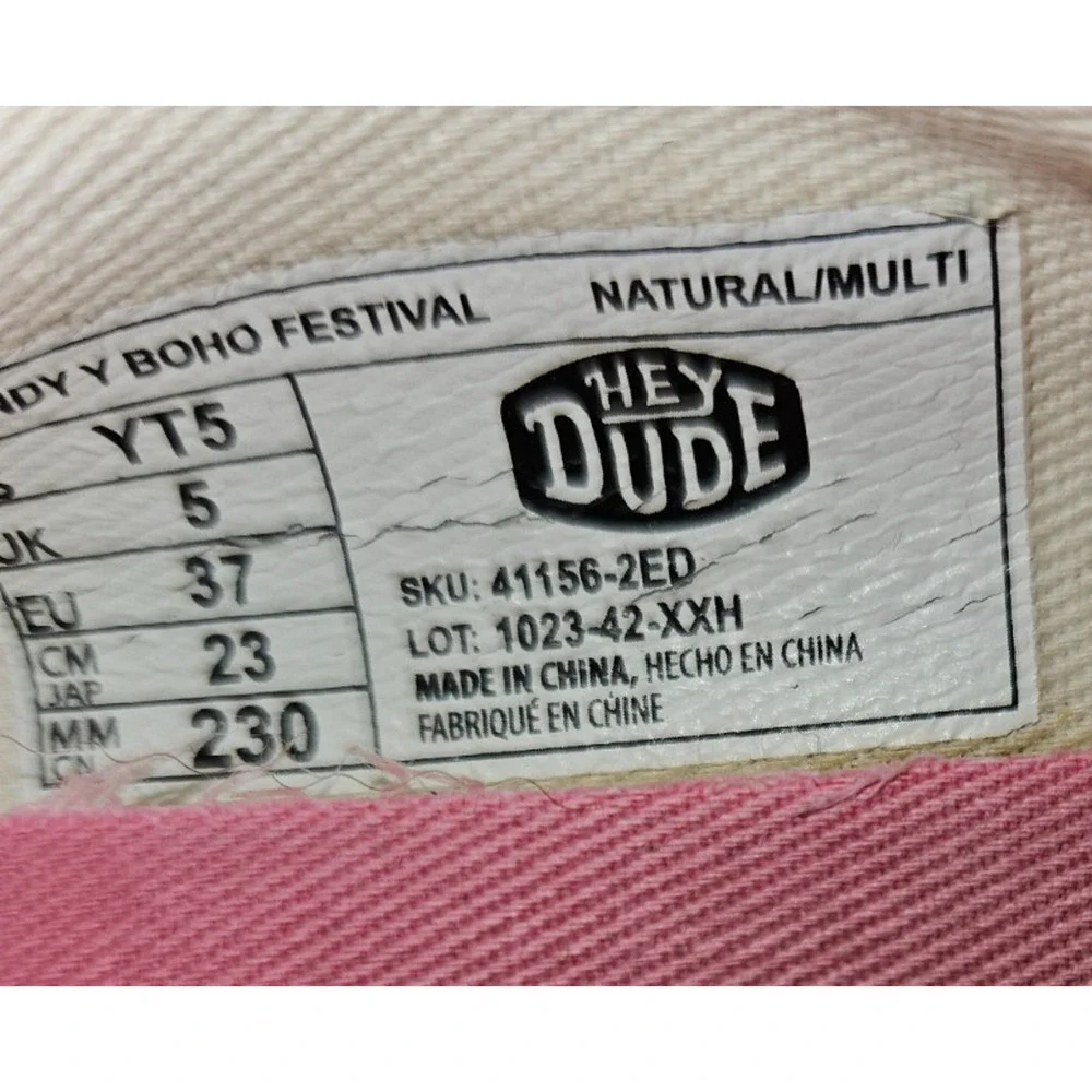 HEYDUDE Wendy Kids Size 5 Natural Multi Boho Festival Casual Slip On Shoes